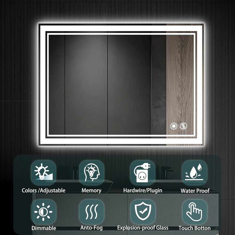 COLMERD 24 x 36'' LED Mirror for Bathroom, 3 Colors Dimmable, Anti-Fog