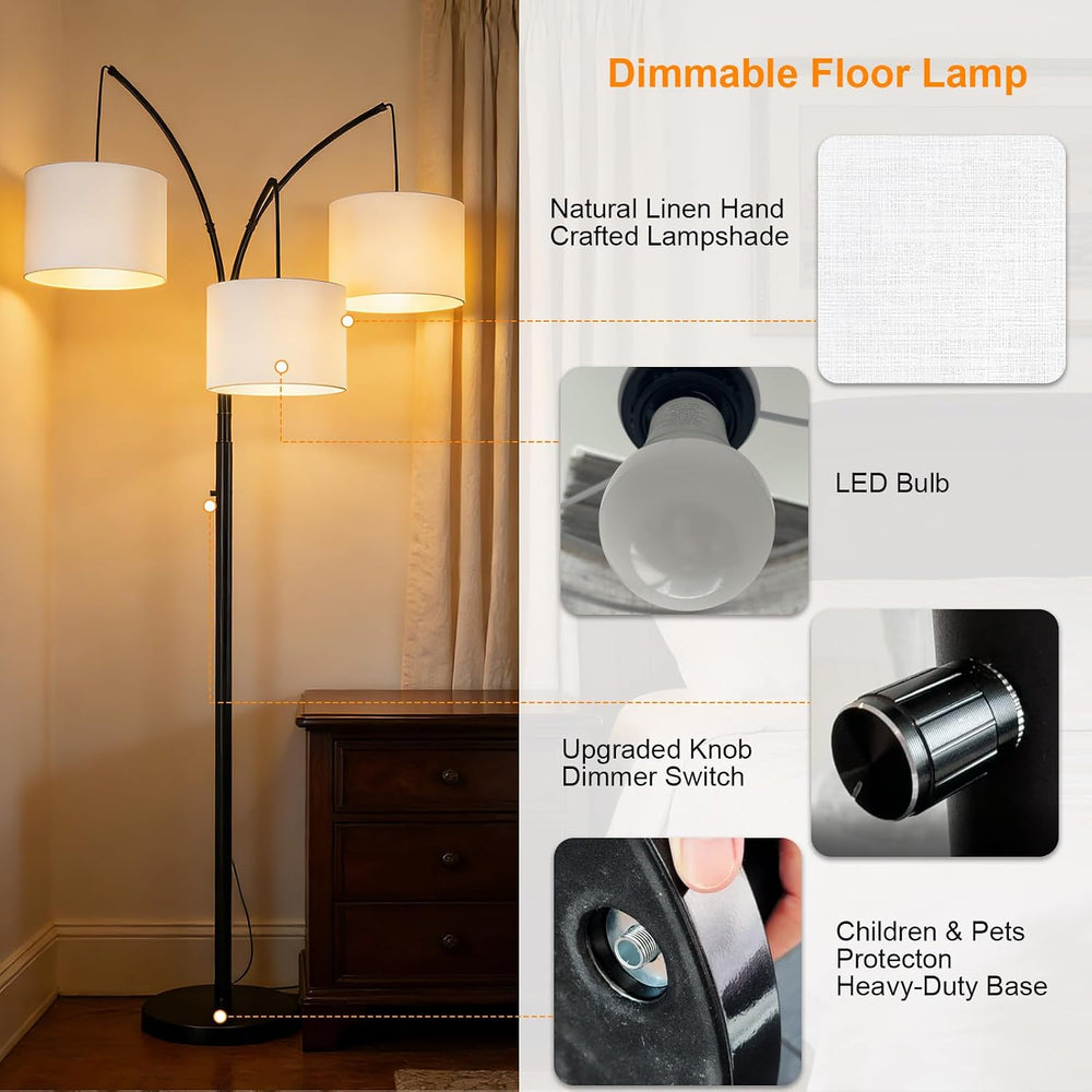 Floor Lamp with Remote, 3 Light Arc Floor Lamps for Living Room