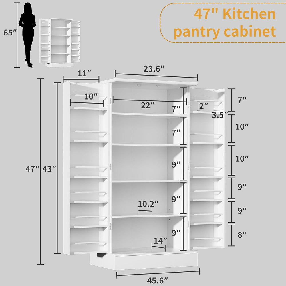 kepptory 47" Freestanding Kitchen Pantry Cabinet with Adjustable Shelves