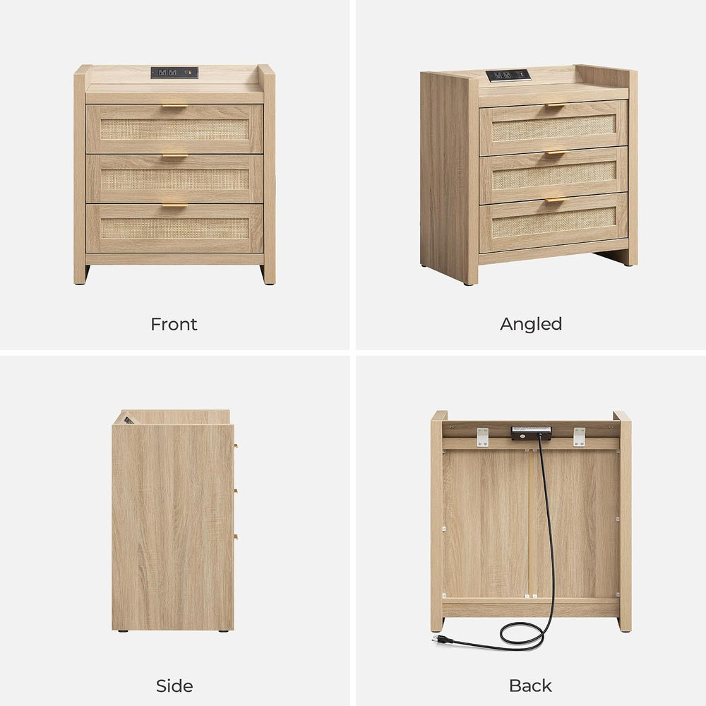 SICOTAS Rattan Nightstands Set of 2, Tall Bedside Table with 3 Drawers