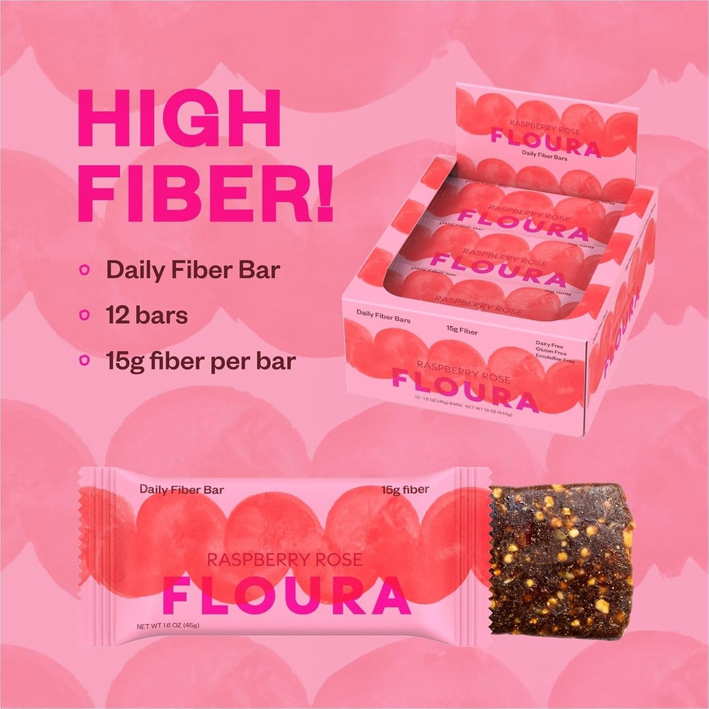 Floura Raspberry Rose Fiber Bars – 15g Diverse Fiber, 12 Plants (12 Pack)