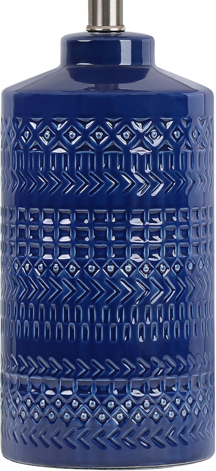JUNNAI 24.5" Navy Blue Table Lamp Modern Bedside Ceramic Lamps for Livin...