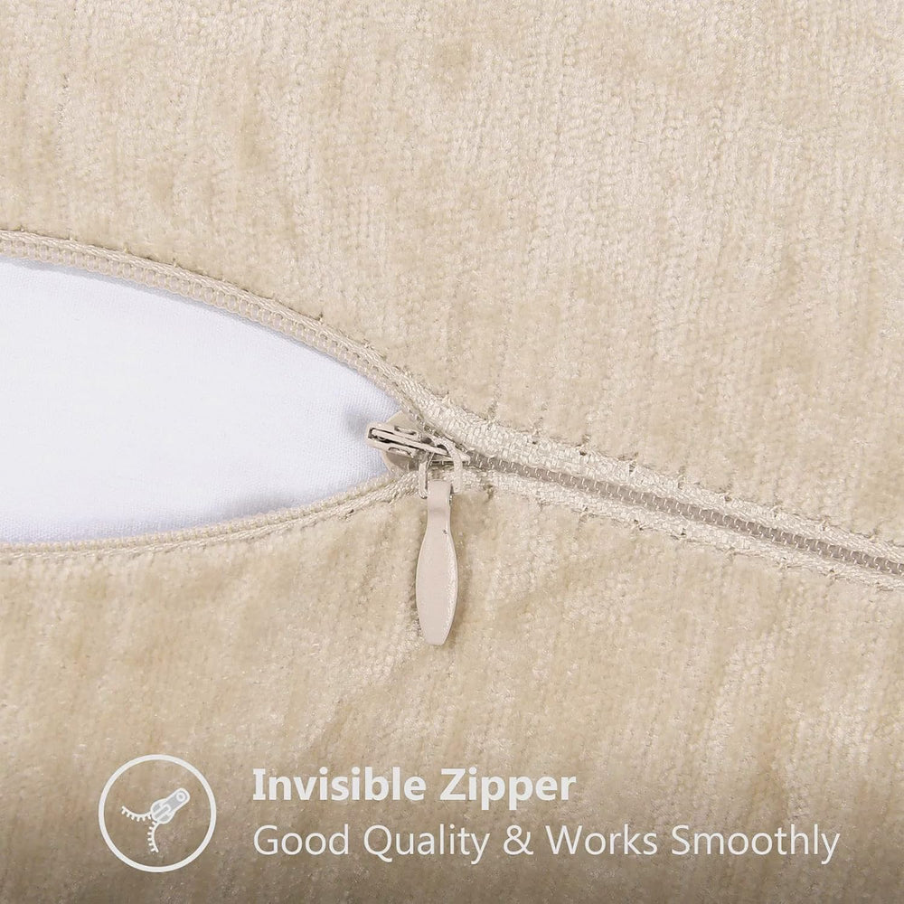 decorUhome Soft Chenille Throw Pillow Covers 24x24 Set of 2 Beige