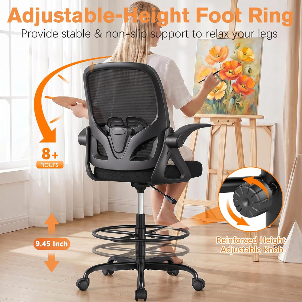 ORRSAKER Drafting Chair, Tall Office Chair with Flip-up Arms, Mesh Ergonomic ...