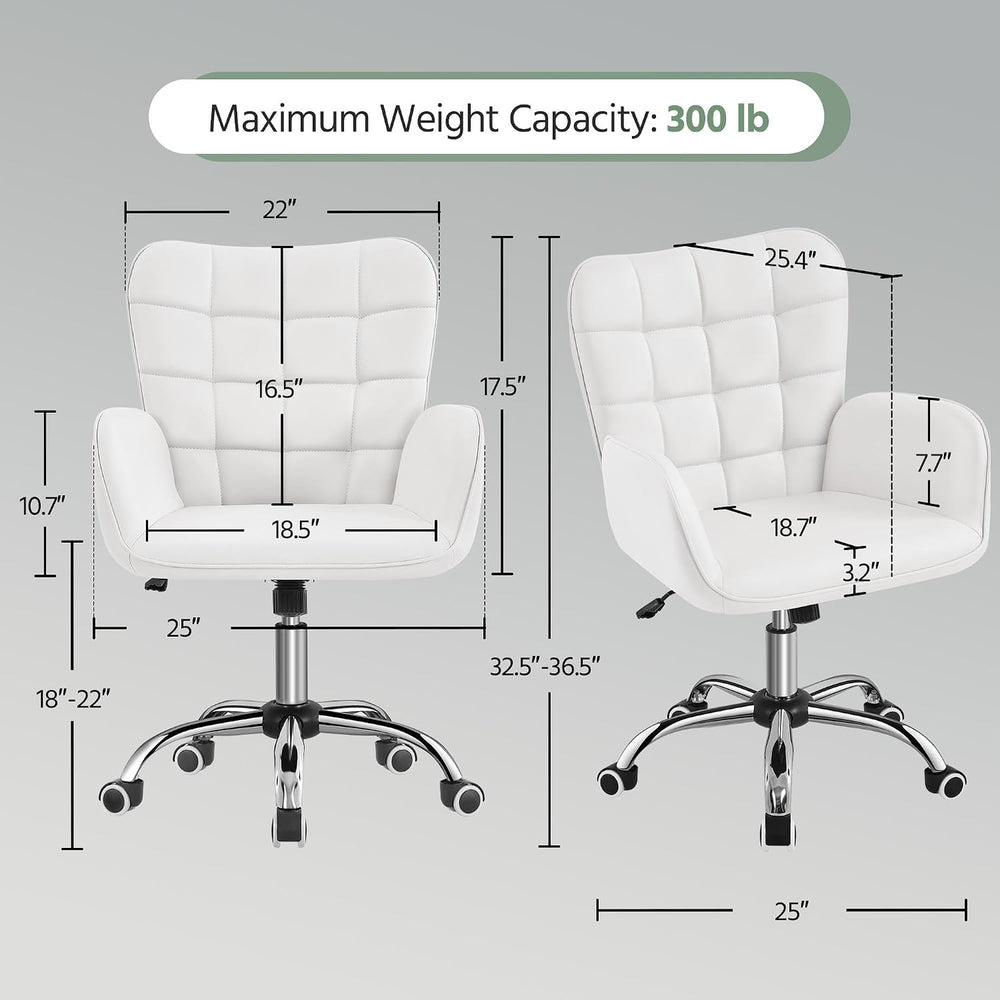 Yaheetech Tufted White Faux Leather Swivel Vanity Desk Chair with Armrests