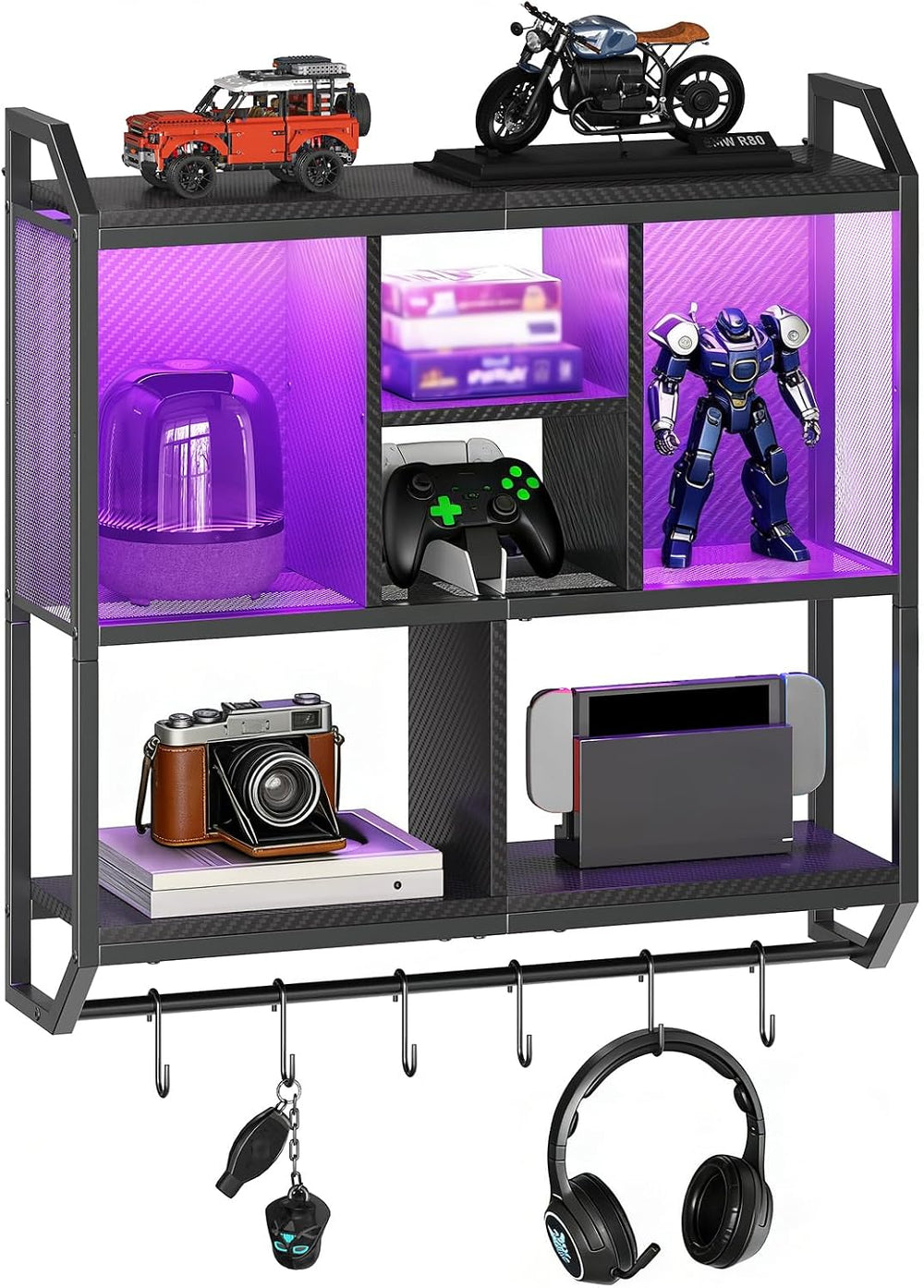 HOOBRO Gaming Floating Shelves with LED Light, 28.7" LED Wall Mounted Shelf