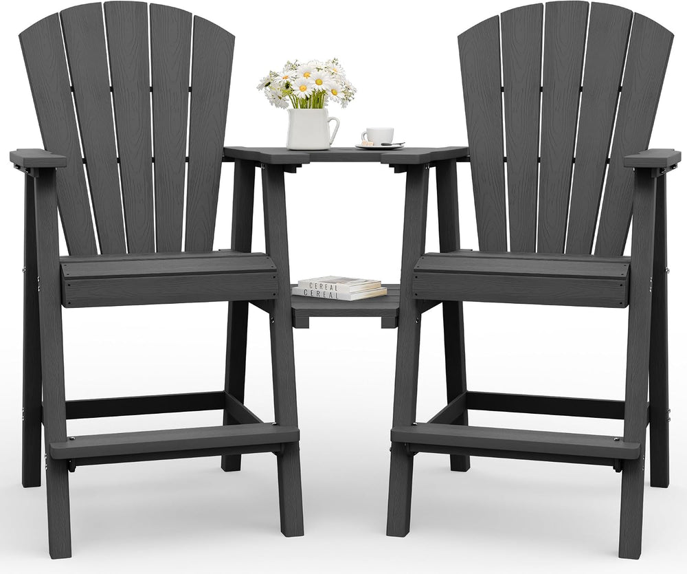 Tall Adirondack Chairs Set of 2 with Table Trays, Dark Grey