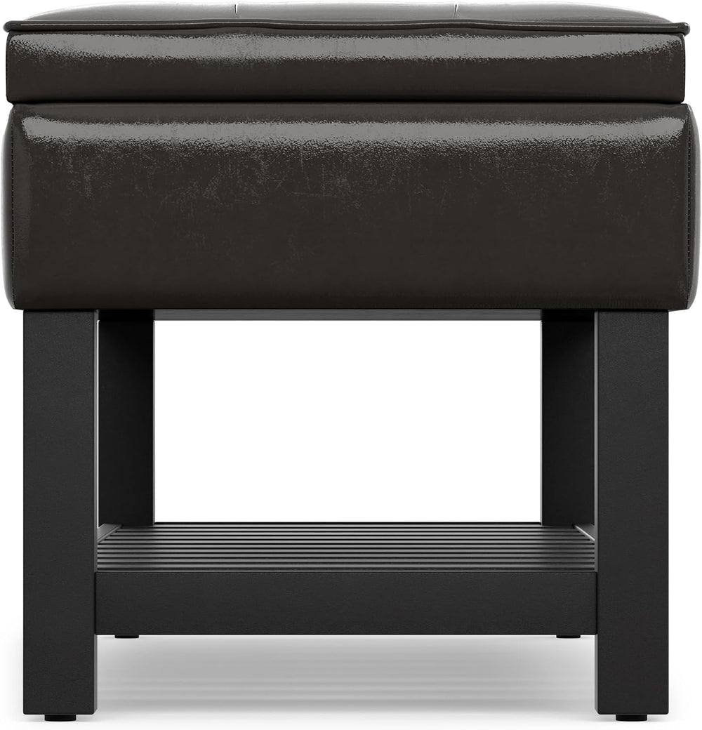 SIMPLIHOME Cosmopolitan 44" Wide Vegan Leather Storage Ottoman in Brown
