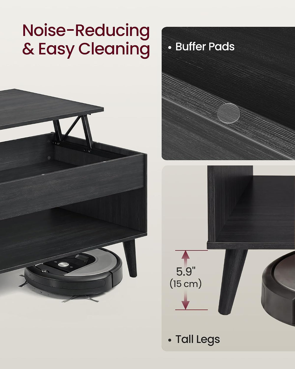 VASAGLE Lift Top Coffee Table with Hidden Storage, Gas Spring