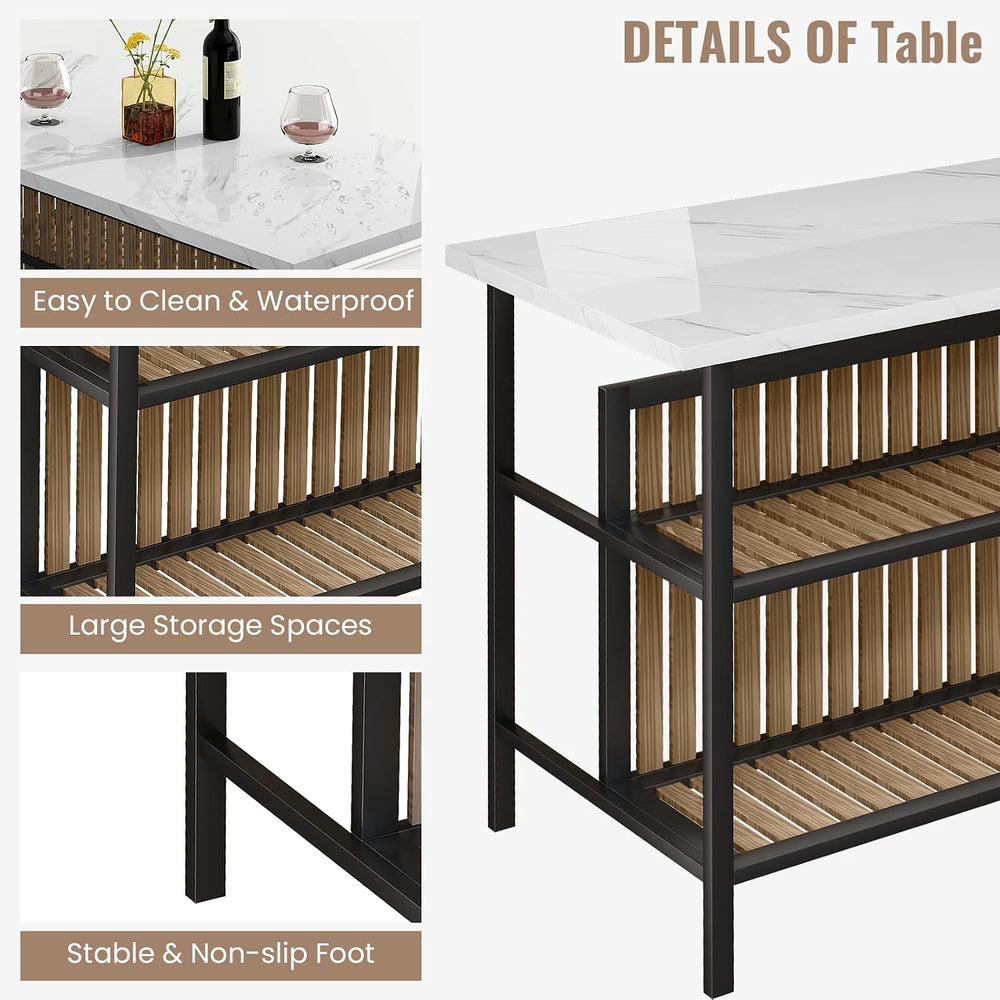 AWQM Kitchen Island with Seating & Storage, Bar Table and Chair Set, White