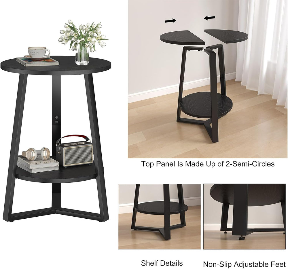 sthmec Small Round End Table, 2 Tier Side Table with Storage Shlef,Coffee Tab...