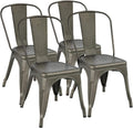 Yaheetech Metal Chairs Set of 4, Stackable Dining Chairs with Backs, Metal