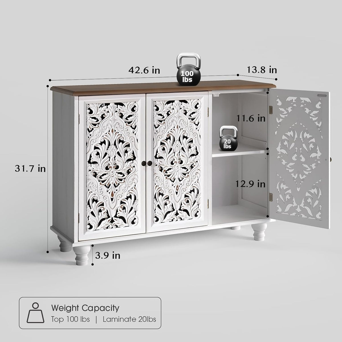 JOINICE 42.5" Accent Storage Cabinet with 3 Doors for Living Room,White