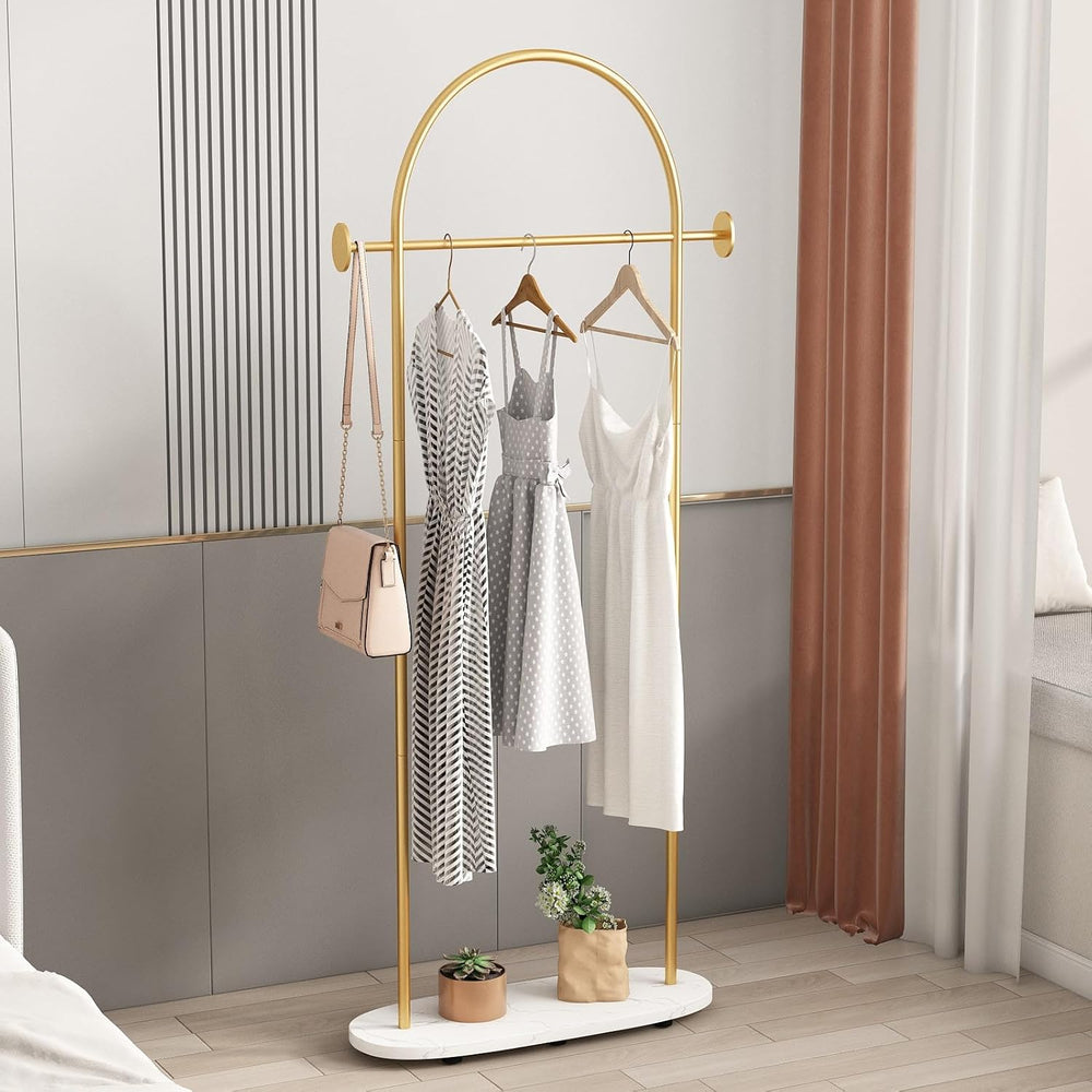 Gold Clothing Racks Heavy Duty, Gold Coat Racks Standing With Marble Base, Mo...