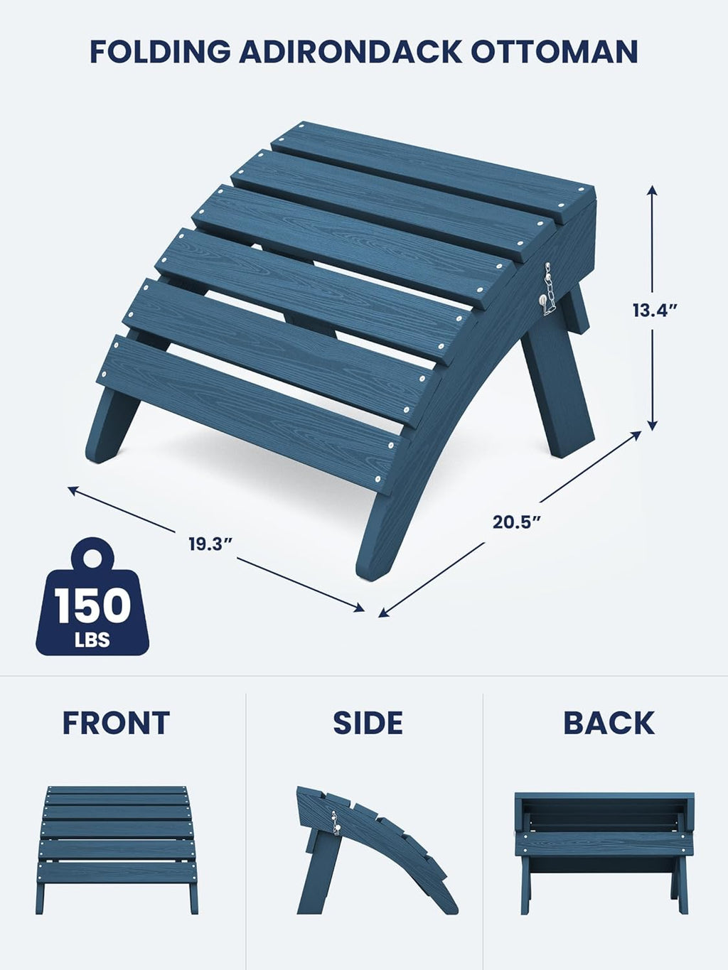 KINGYES Folding Adirondack Ottoman for Adirondack Chair, Navy