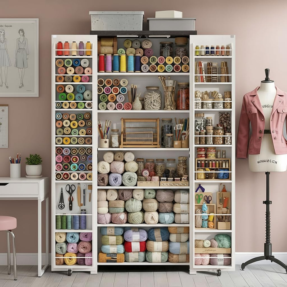 NEWOWNDS 72" H Craft Storage Cabinet with LED Lights