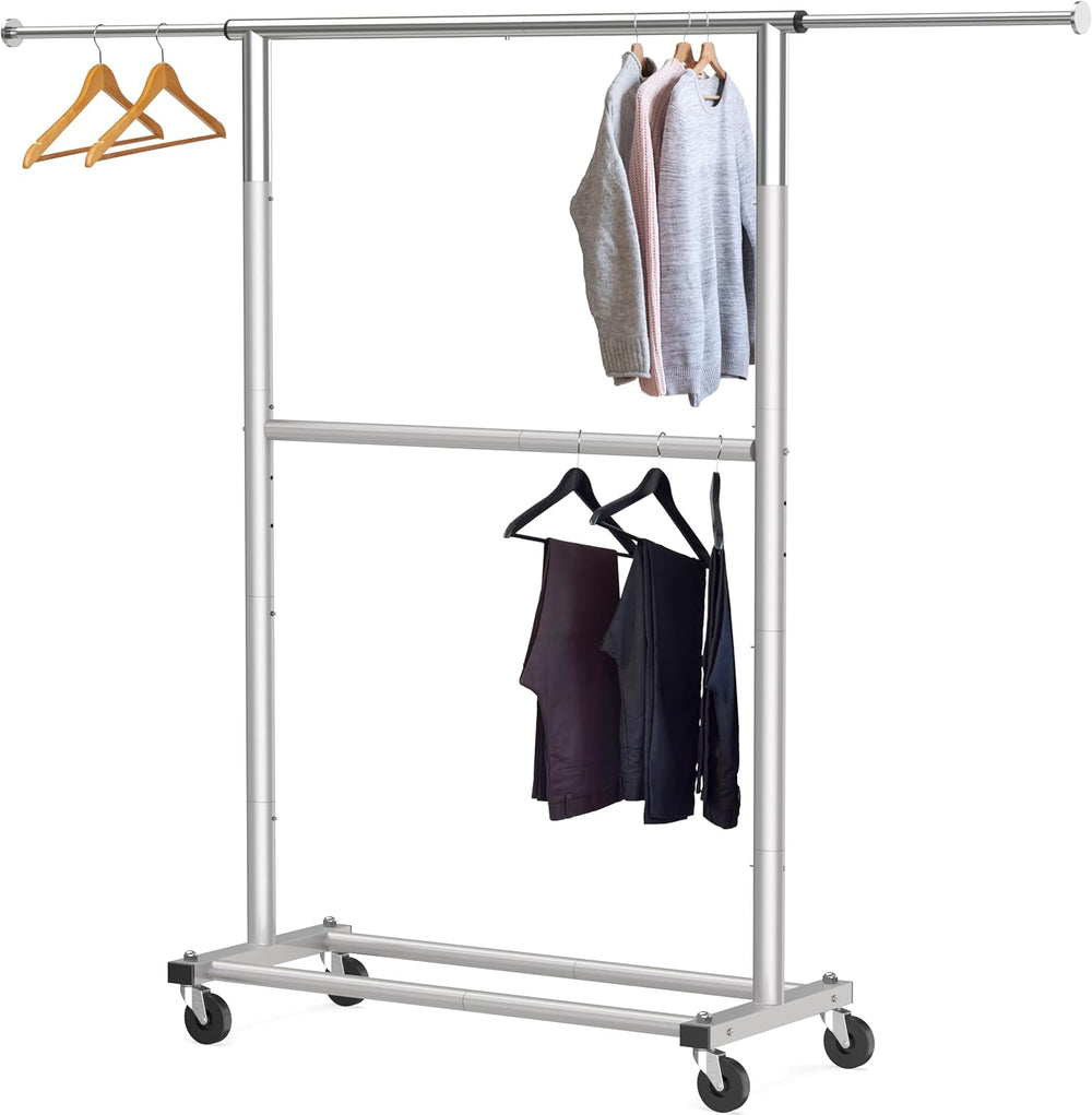 Simple Houseware Double Rod Adjustable Clothing Garment Rack, Grey