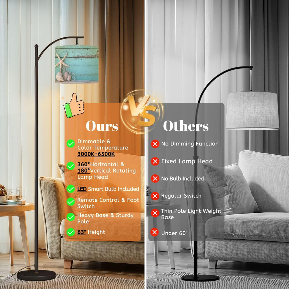 Arc Floor Lamp Starfish Shell Teal Beach Nature Seashells Fishing Net Weather...