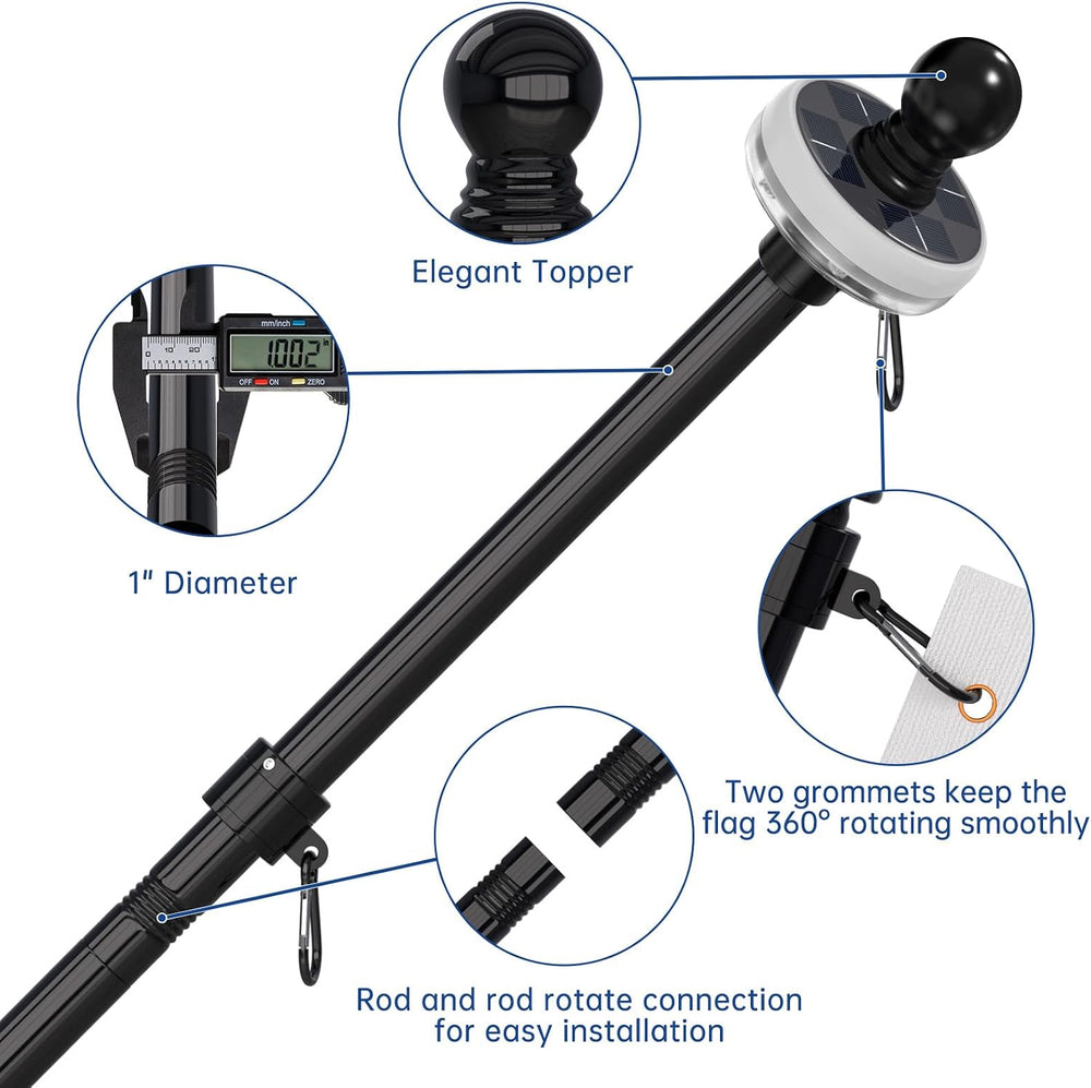 6FT Flag Pole Kit for House with Solar Light and Bracket, Stainless Steel Out...