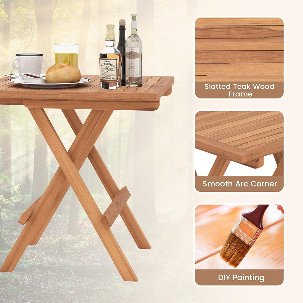HAPPYGRILL Square Folding Patio Side Table Set of 2, Indonesia Teak Wood Dini...