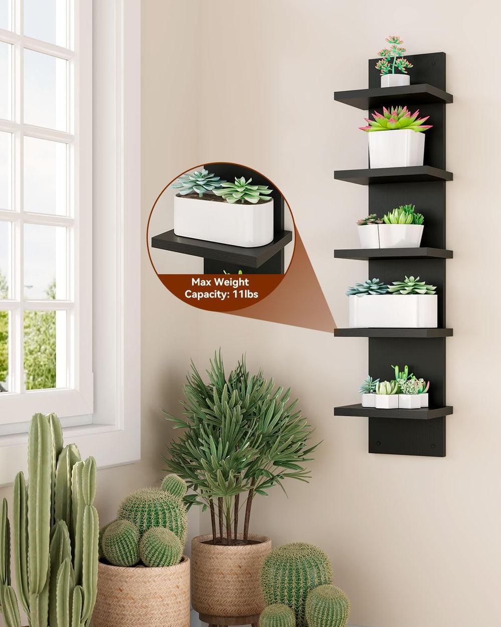 IBUYKE 5 Tier Wall Shelf Unit,Floating Storage Shelf Black WBC009B-2