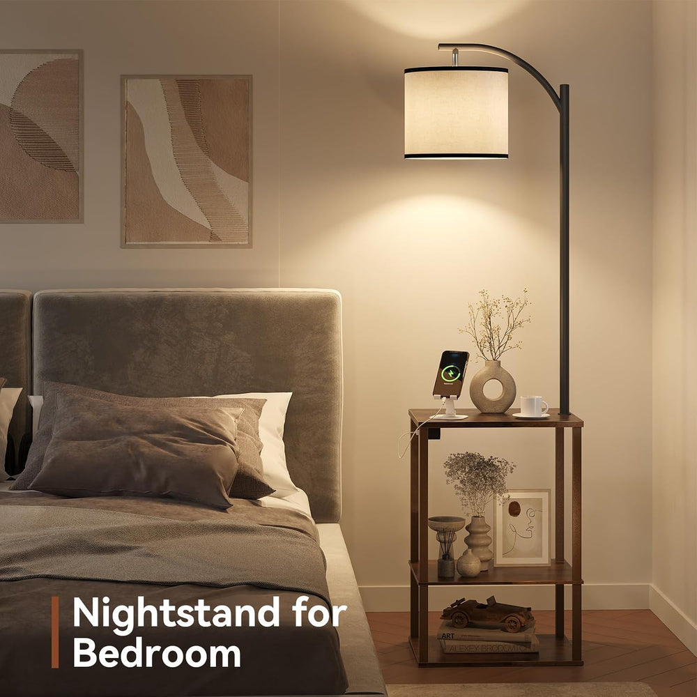 SUNMORY Floor Lamp with Table Shelves, End Side Table for Living Room