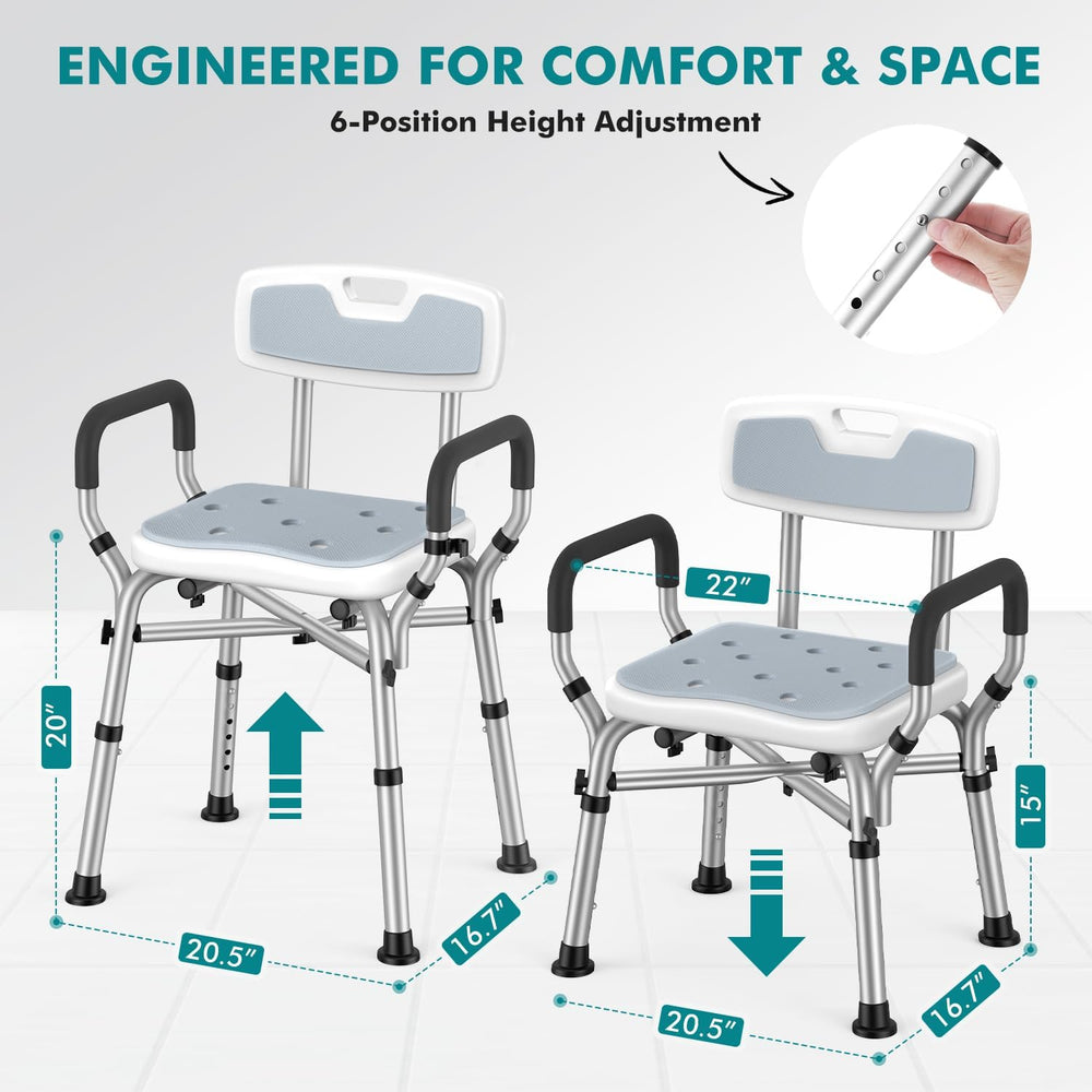 VFAUOSIT Shower Chair with Removable Arms and Back, 550 lb Adjustable Seat