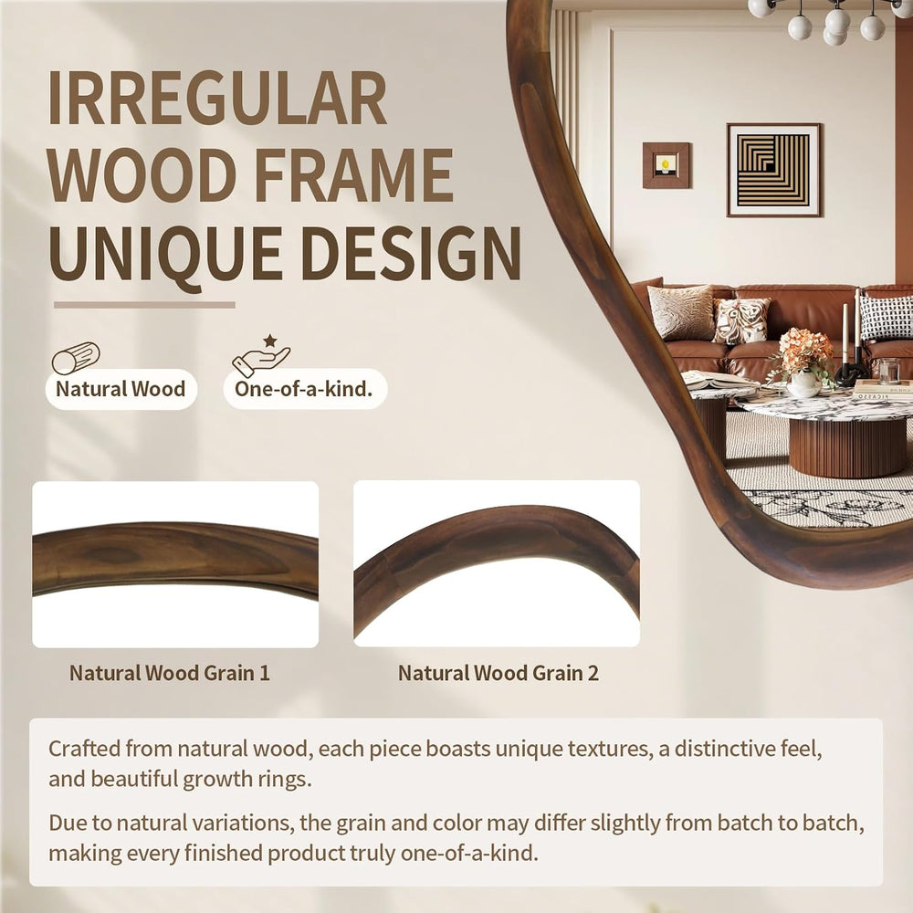 35"x24" Irregular Wall Mirror, Dark Walnut Wood Bathroom Mirror