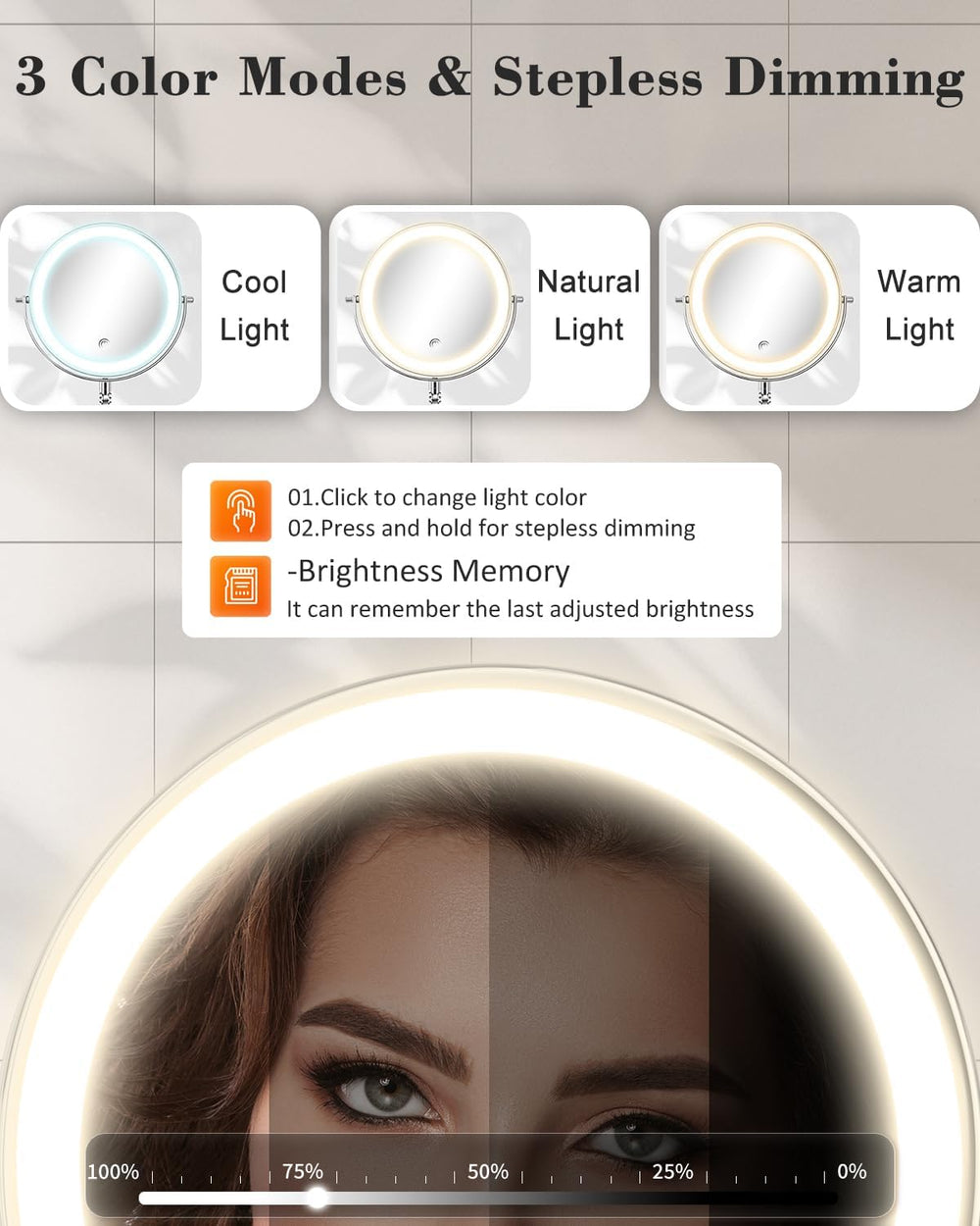 9'' 30X/1X Wall Mounted Height Adjustable Lighted Magnifying Makeup M...