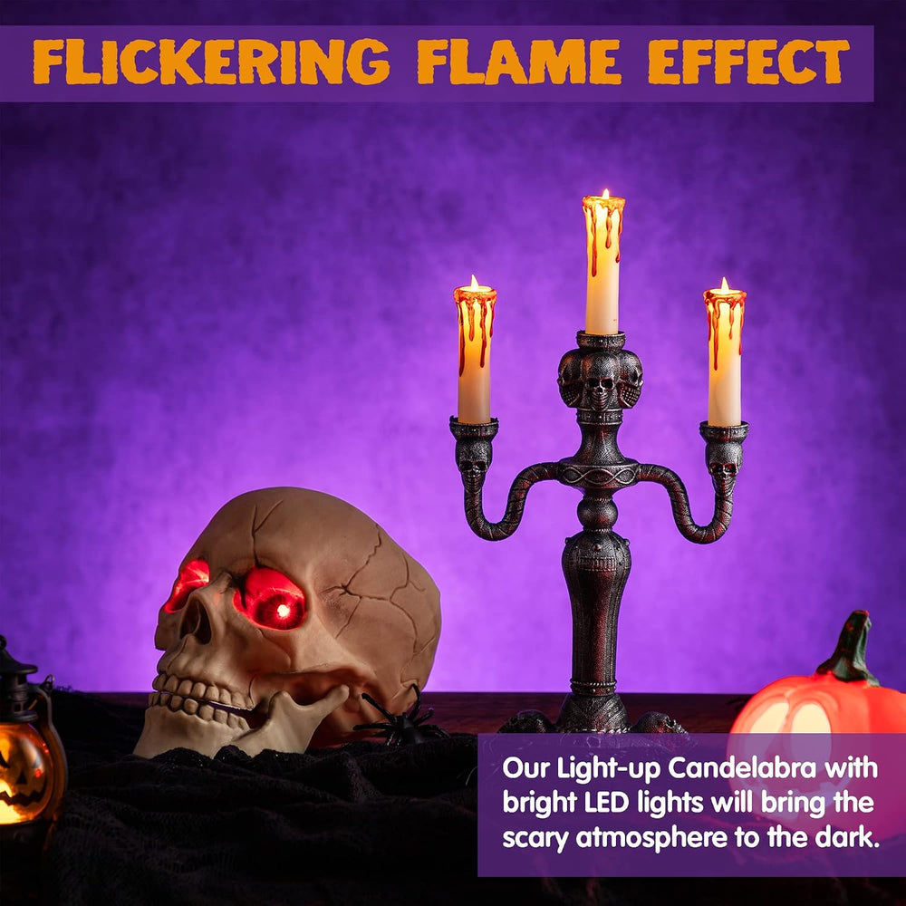 JOYIN 2 Pcs Skull Candelabra Halloween Decorations Indoor LED Lights Flameles...