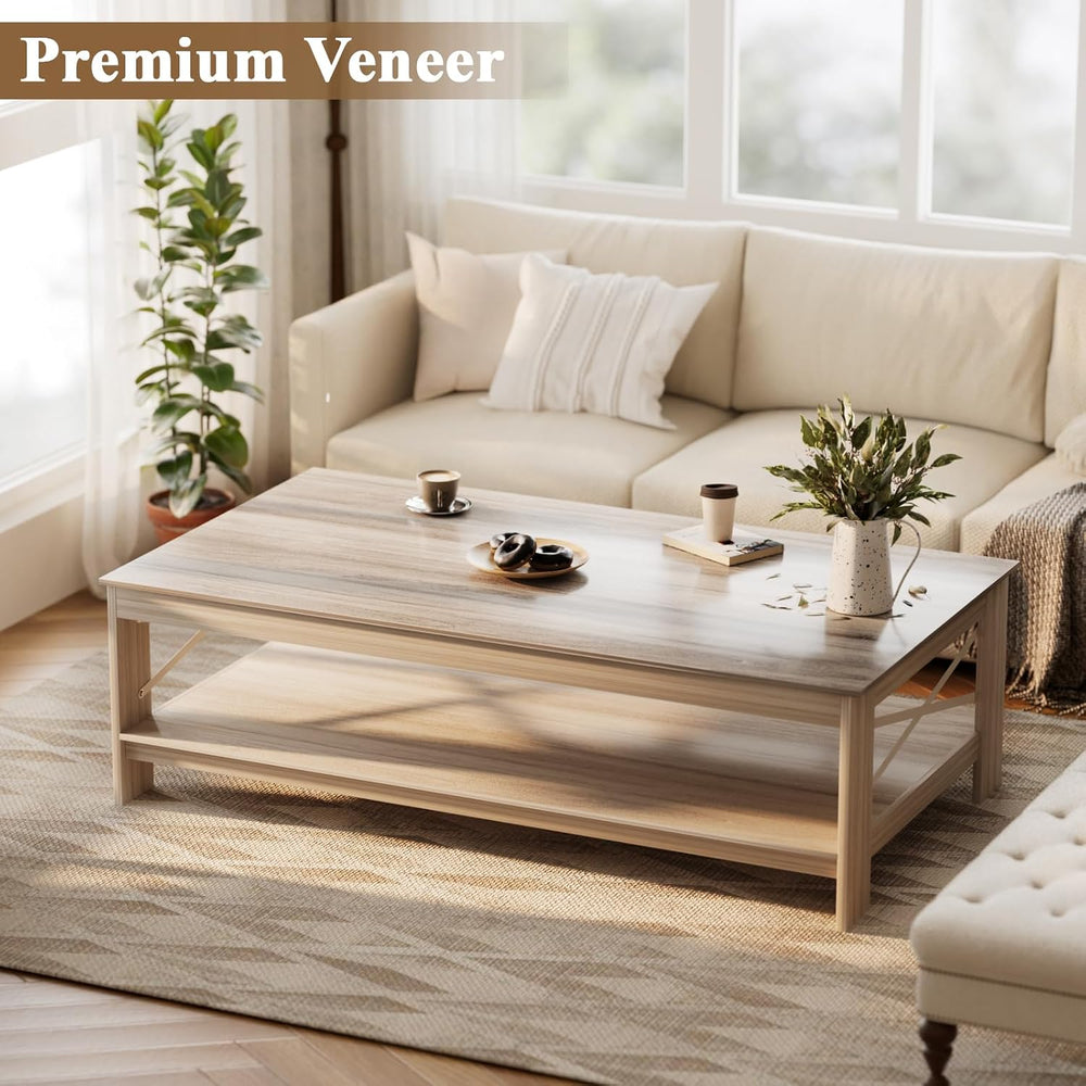 22"x40" Rectangle Wooden Coffee Table, Living Room, Taupe