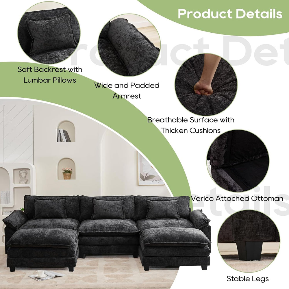 Oprisen 120" Modular Sectional Sofa, Comfy Deep Cloud Couch with Ottoman