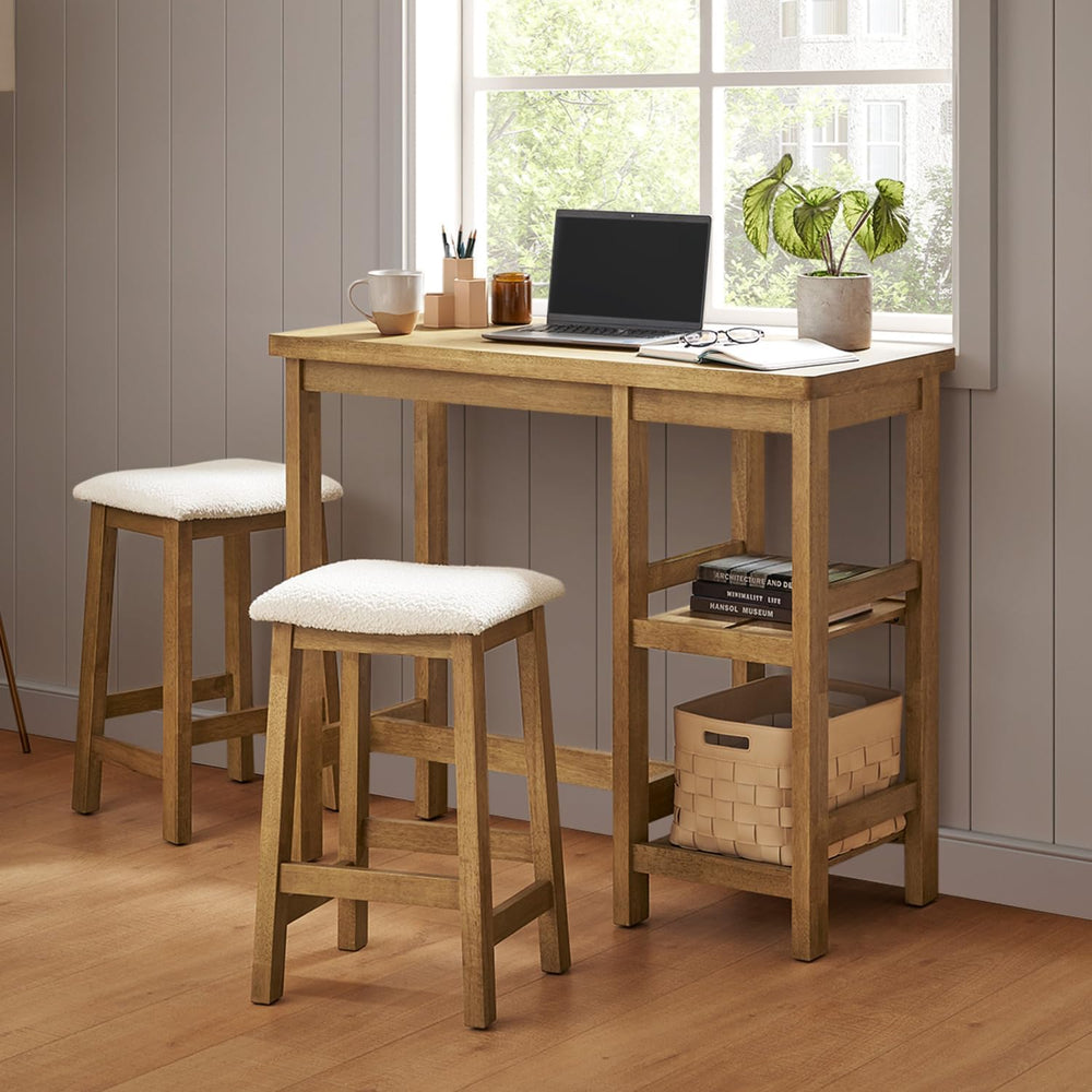 mopio Kelly Counter Table Set, 3 Piece, 2 Stools, Solid Wood