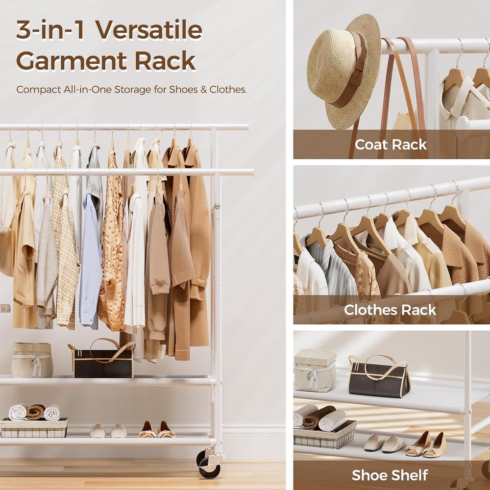 HYSEYY Clothes Rack,Double Rods Rolling Clothing Rack for Hanging Clothes,Por...