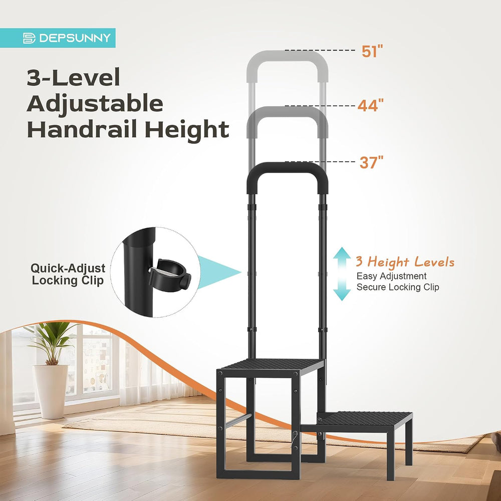2-Step RV Steps with Handrail, Heavy Duty Anti-Slip Folding Stairs