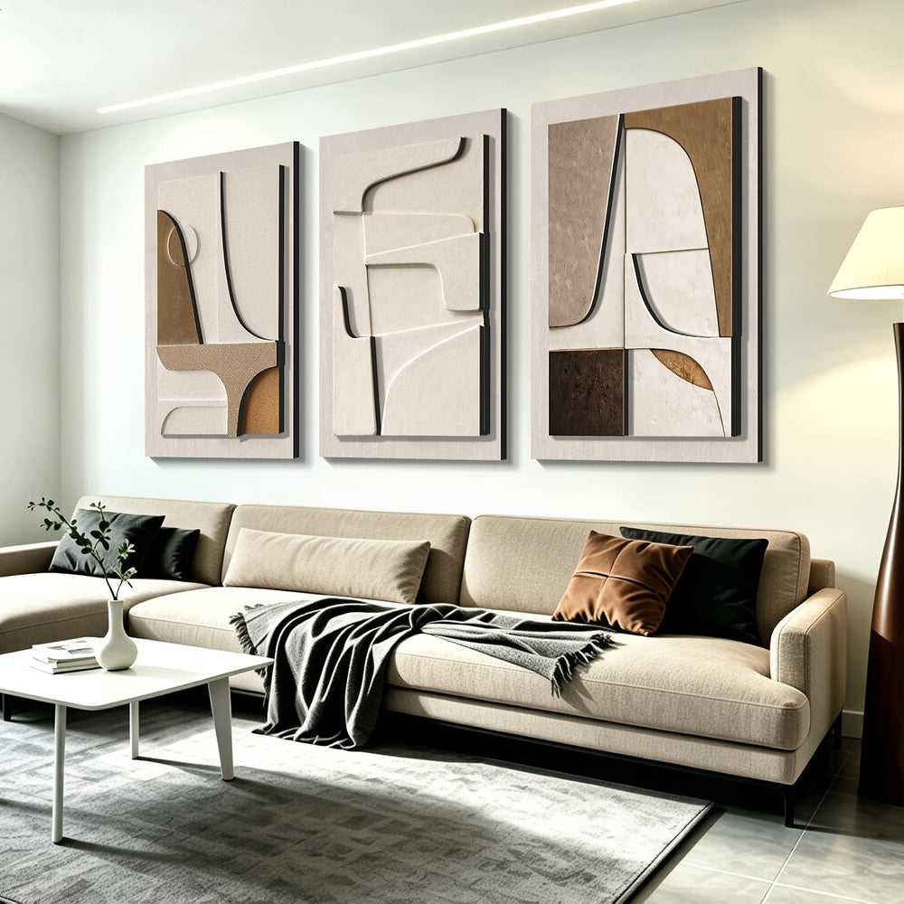 Large Wall Art for Living Room, 3D Boho Textured 3 Piece Set, 24x36 In