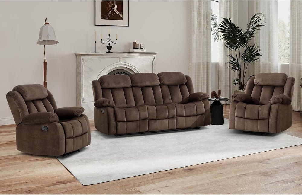EBELLO Manual Reclining Sofa Set, Classic Recliner Sofa with Overstuffed Arms...