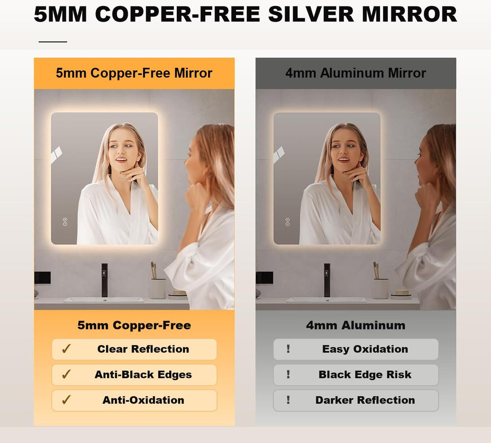 LAIYA 60"L x 36"W Rectangular LED Bathroom Mirror with Lights, HD, ...