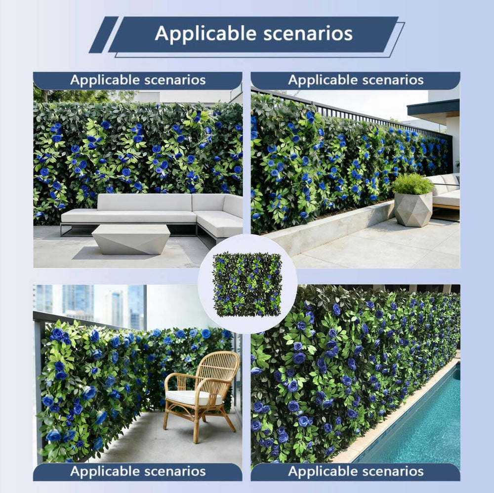 Expandable Privacy Screen with Artificial Flower for Balcony Patio Fence Gree...