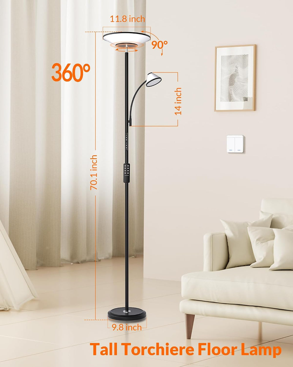 LEPOWER-TEC Bright Floor Lamp, Torchiere Corner Lamps for Bedroom and Dorm