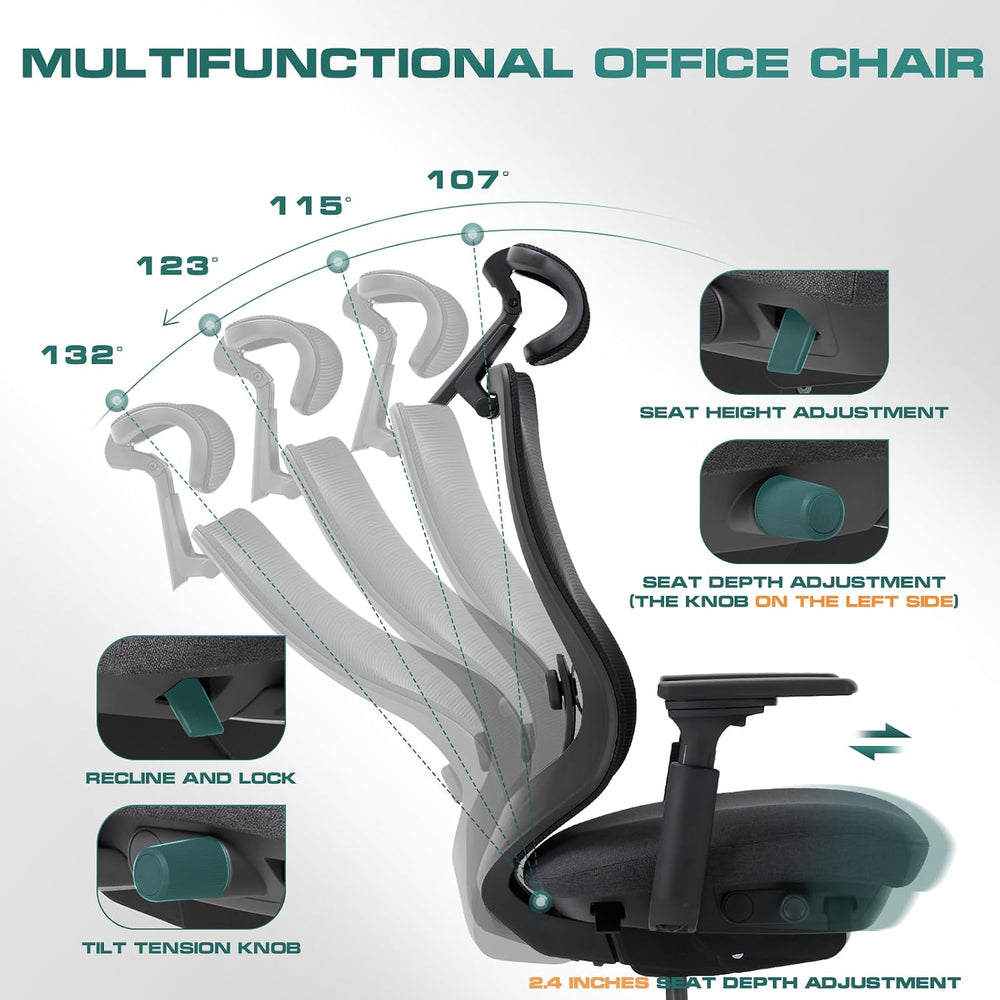 COLAMY Ergonomic Mesh Office Chair,High Back Computer Executive Desk Chair,Lu...