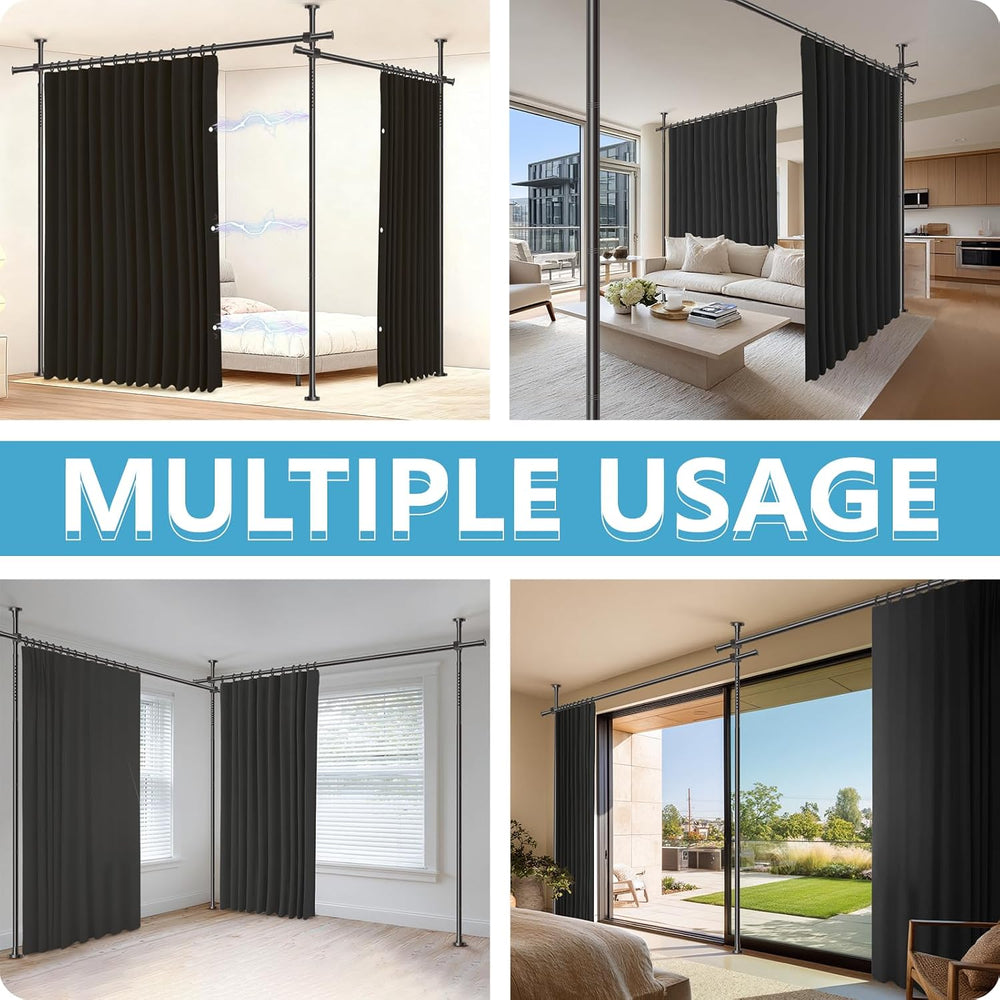 JILRON No-Drill Room Divider Curtains Set: Includes 106" W x 84" L ...