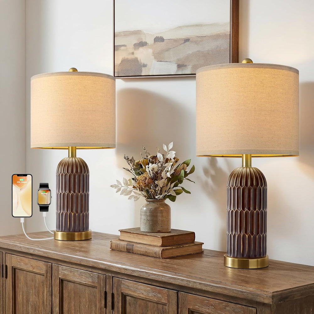 OYEARS 22.5" Bedside Table Lamps Set of 2, Farmhouse Table Lamp with USB...