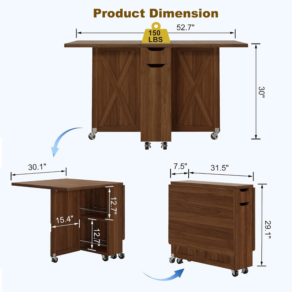 Folding Dining Table for 2-6, Designed for Small Spaces, Walnut