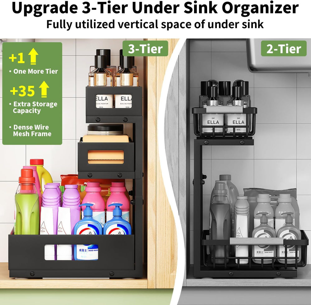 Under Sink Organizer,3-Tier Heavy Duty Pull out Cabinet Organizer Shelf