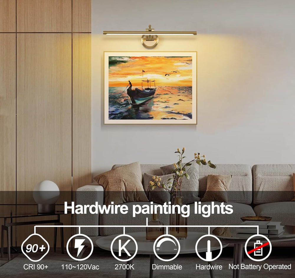 Tassuowell Hardwired Picture Ligh (Brass Hardwired, 23.62 inch Dimmable)