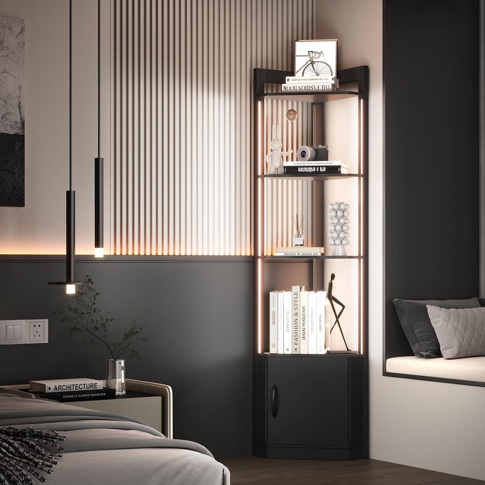 5-Tier Corner Shelf with RGB Light, 65" Tall Display Cabinet
