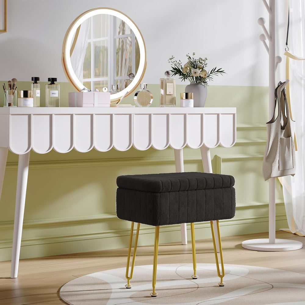 Somdot Vanity Stool Chair with Storage, Furry Padded Seat, Makeup Stool