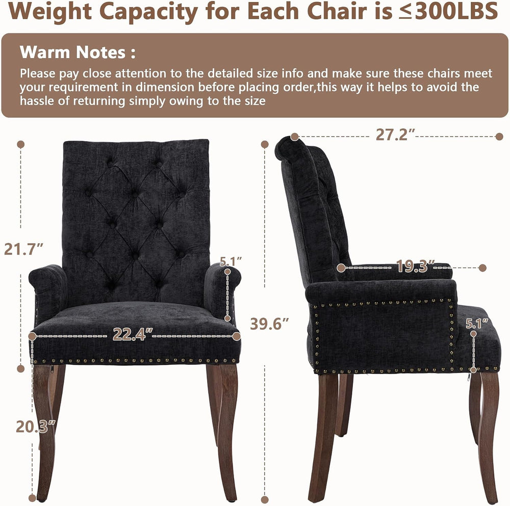 mikibama Chenille Upholstered Dining Chairs with High Back Set of 4,Vintage T...