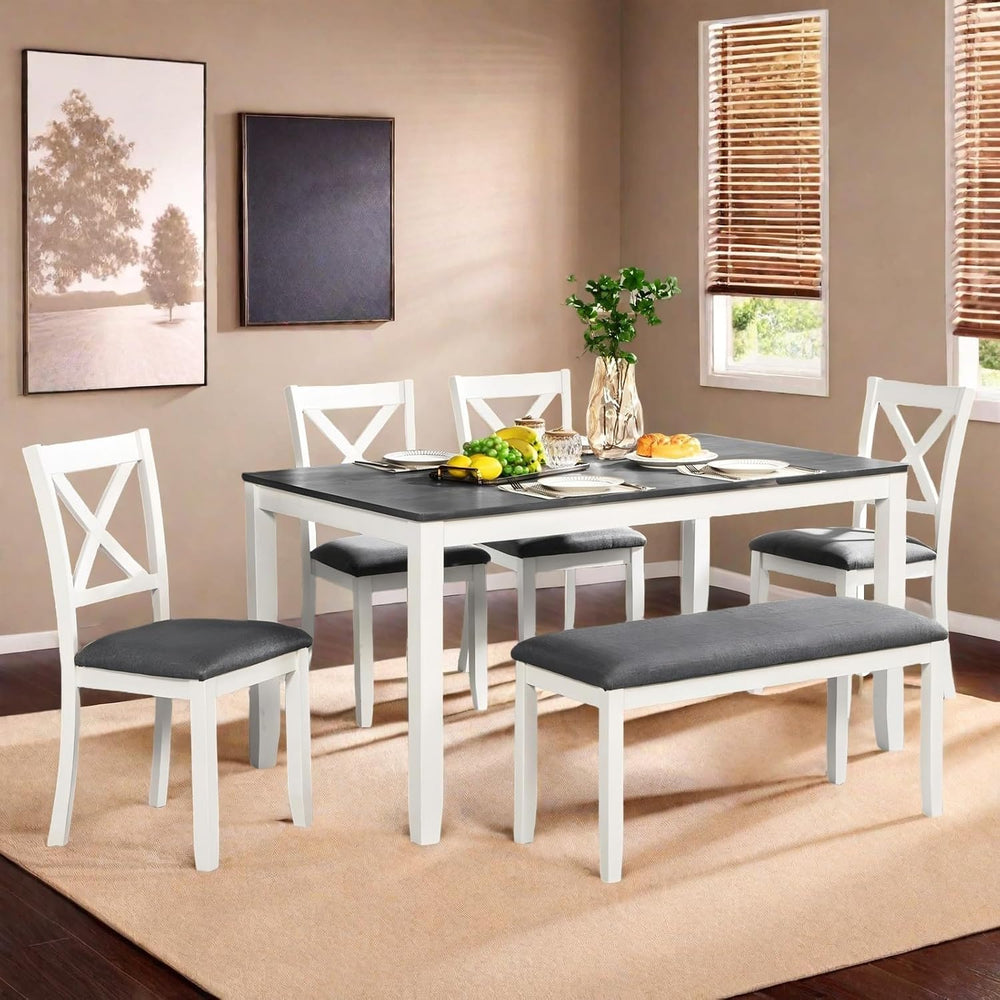 6 Piece Dining Table Set, Counter Height Kitchen Sets, White&Gray